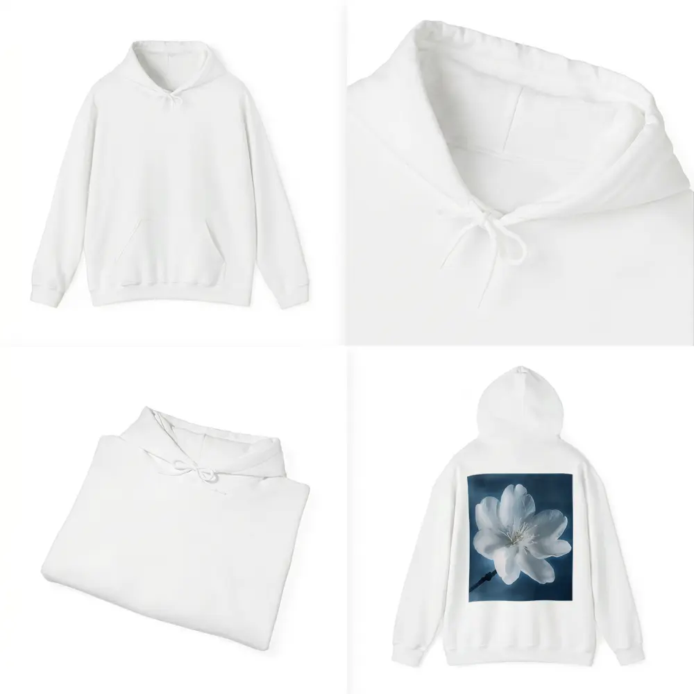 White Cherry Blossom Flower Blue Background – Hoodies