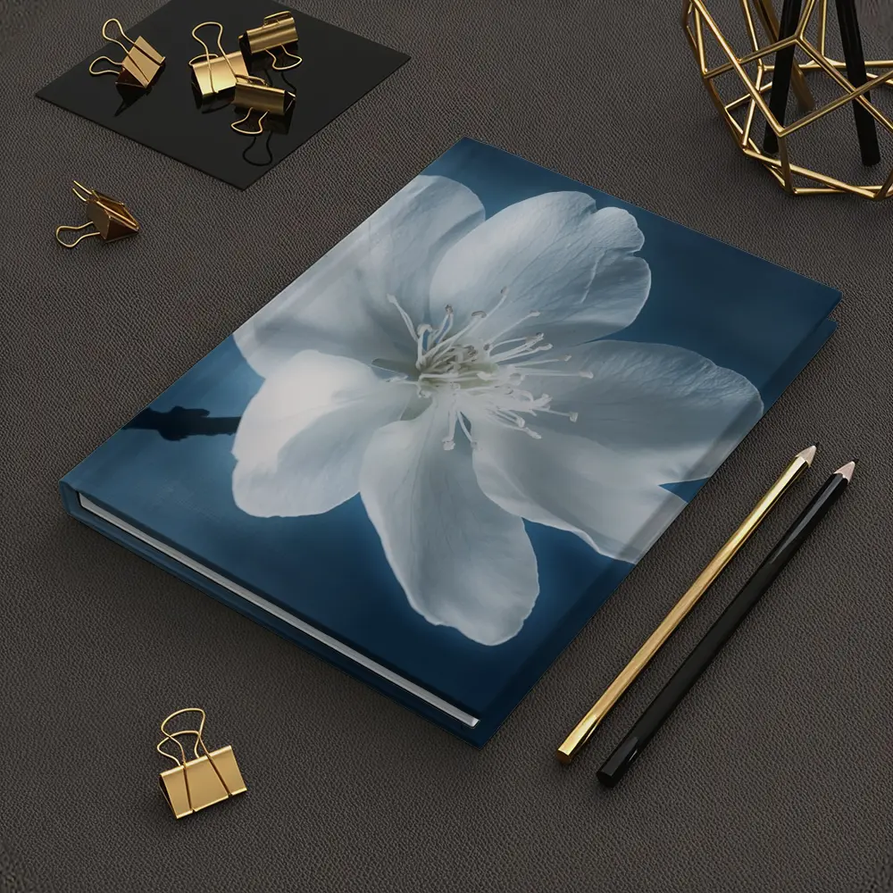 White Cherry Blossom Flower Blue Background – Notebooks