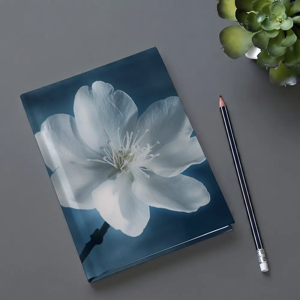 White Cherry Blossom Flower Blue Background – Notebooks