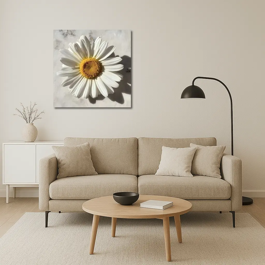 White Daisy Flower On Marble Surface – Wall Art