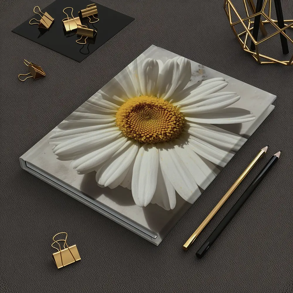 White Daisy Flower On Marble Surface – Notebooks