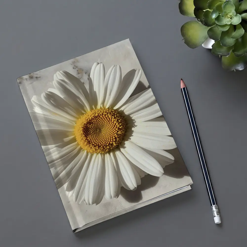 White Daisy Flower On Marble Surface – Notebooks