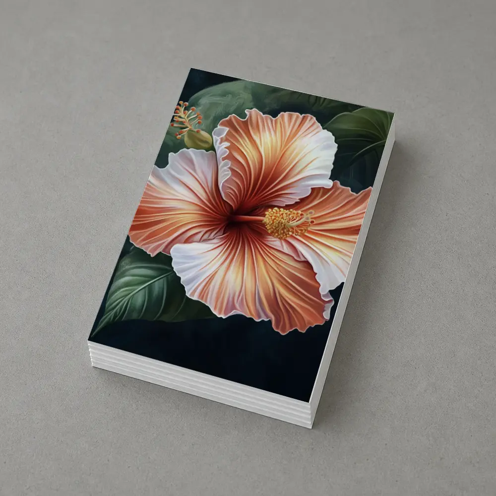Peach Hibiscus Flower Dark Botanical Background – Postcards