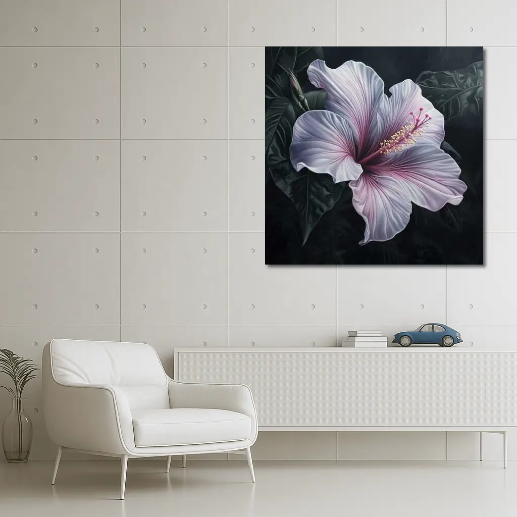 Pink Hibiscus Flower Dark Botanical Art – Wall Art