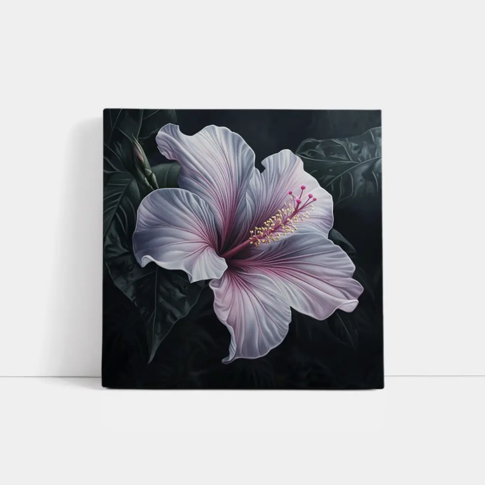 Pink Hibiscus Flower Dark Botanical Art – Wall Art