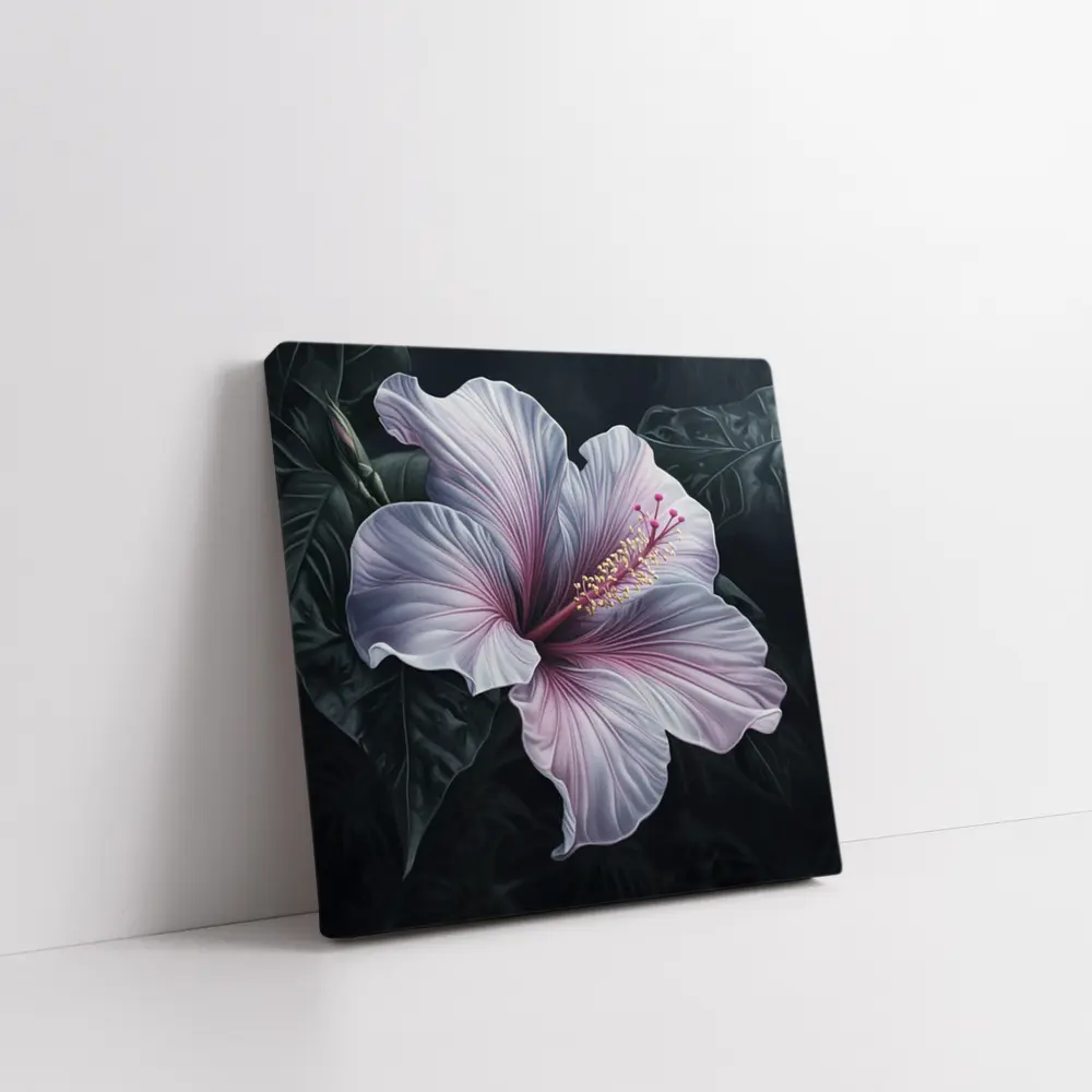 Pink Hibiscus Flower Dark Botanical Art – Wall Art