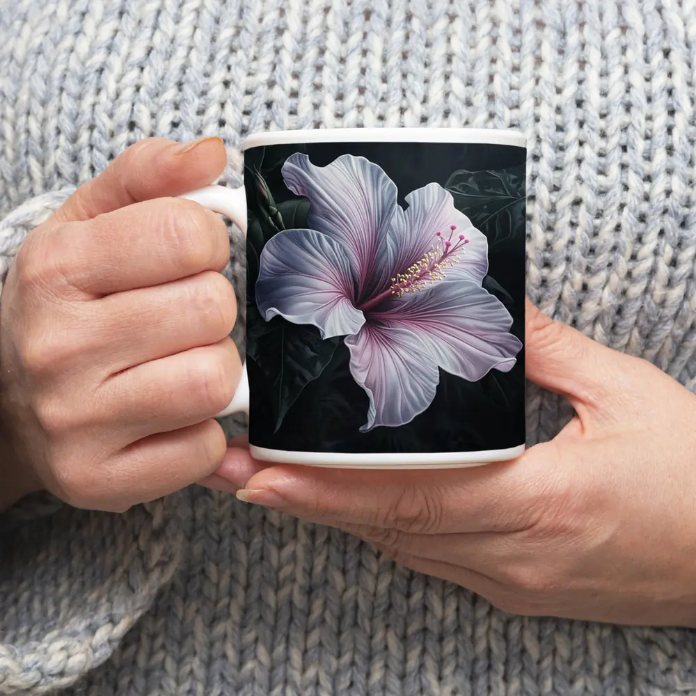 Pink Hibiscus Flower Dark Botanical Art – Mugs