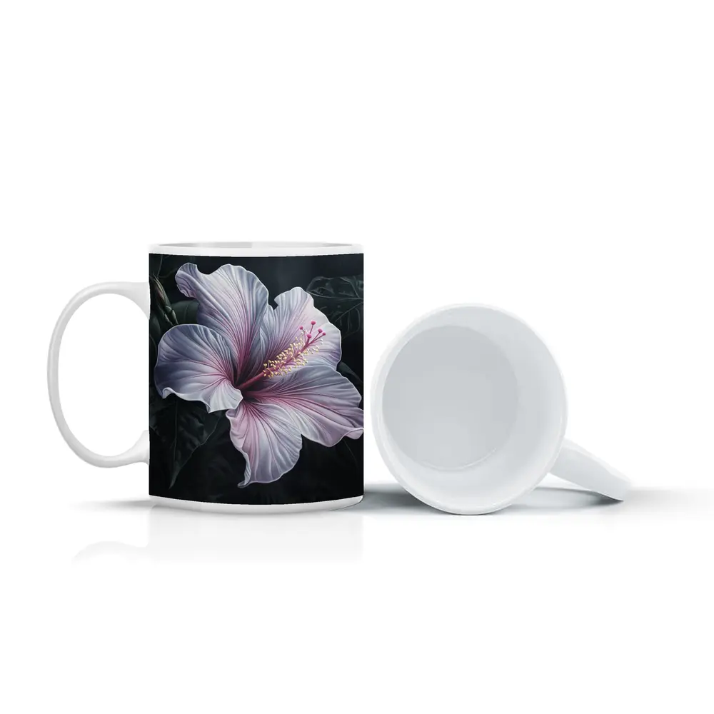 Pink Hibiscus Flower Dark Botanical Art – Mugs