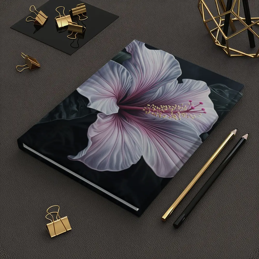 Pink Hibiscus Flower Dark Botanical Art – Notebooks