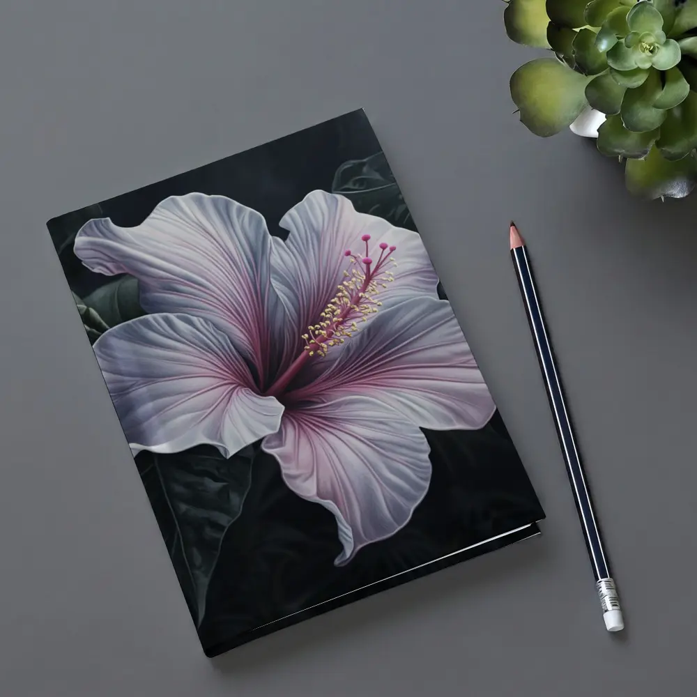 Pink Hibiscus Flower Dark Botanical Art – Notebooks