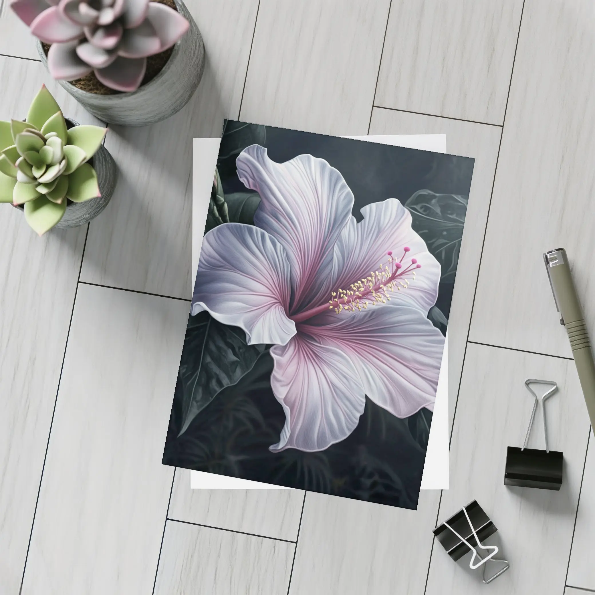 Pink Hibiscus Flower Dark Botanical Art – Postcards