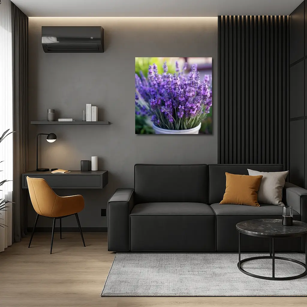 Lavender Flowers In White Pot Garden – Wall Art