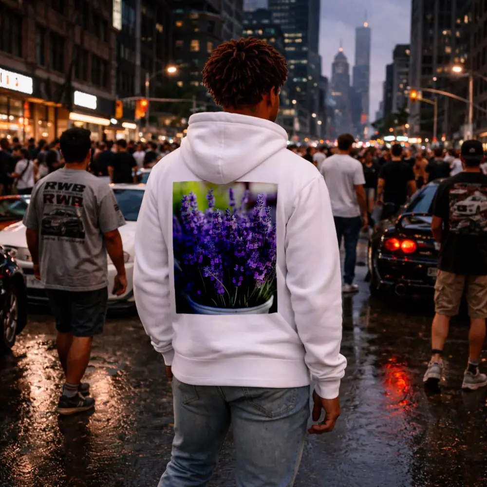 Lavender Flowers In White Pot Garden – Hoodies