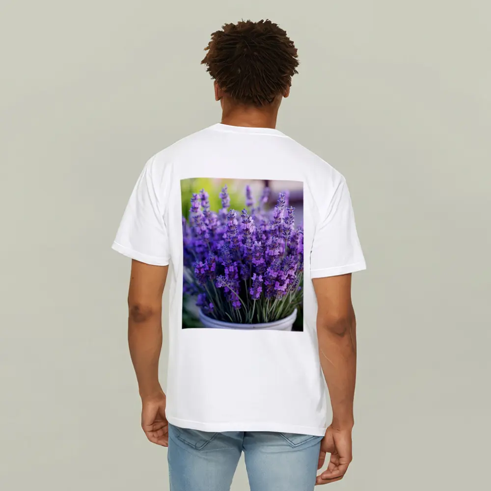 Lavender Flowers In White Pot Garden – T-Shirts