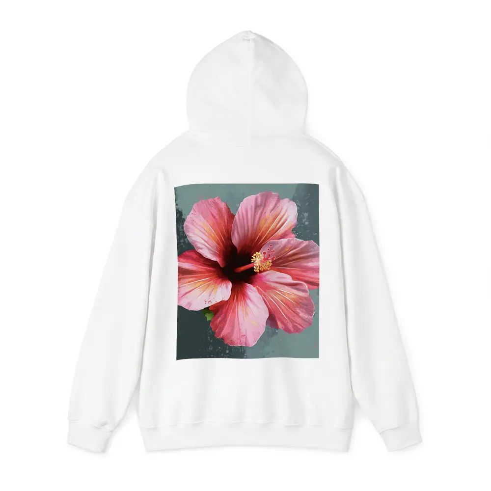 Pink Hibiscus Flower Painting Teal Background – Hoodies