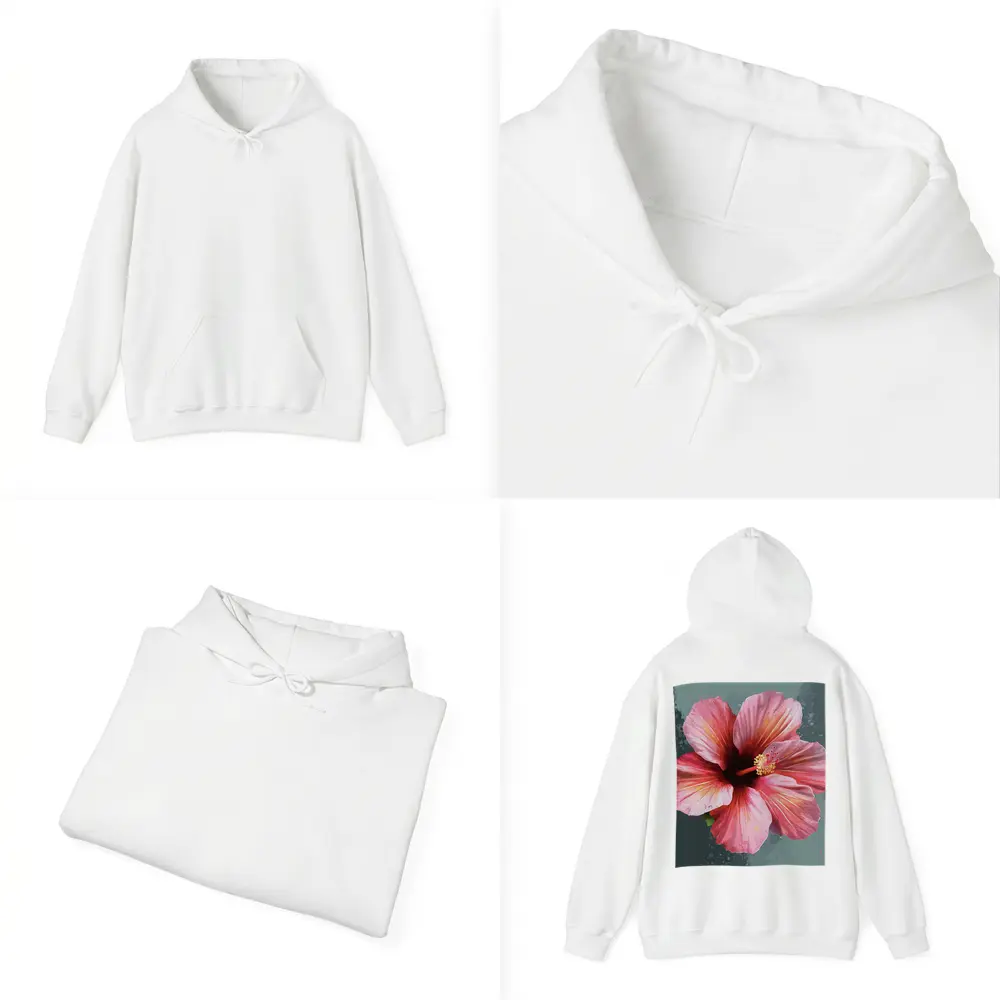 Pink Hibiscus Flower Painting Teal Background – Hoodies
