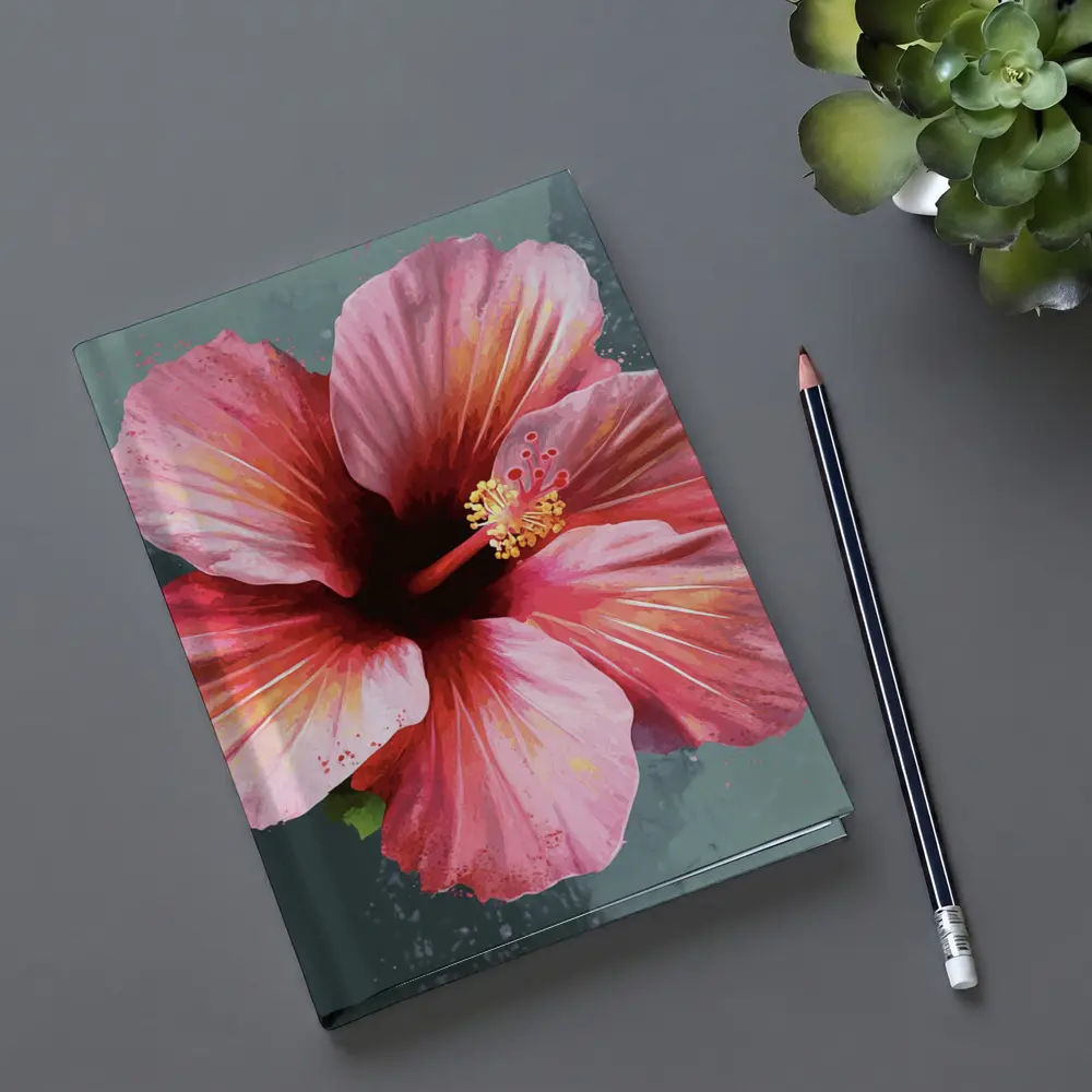 Pink Hibiscus Flower Painting Teal Background – Notebooks