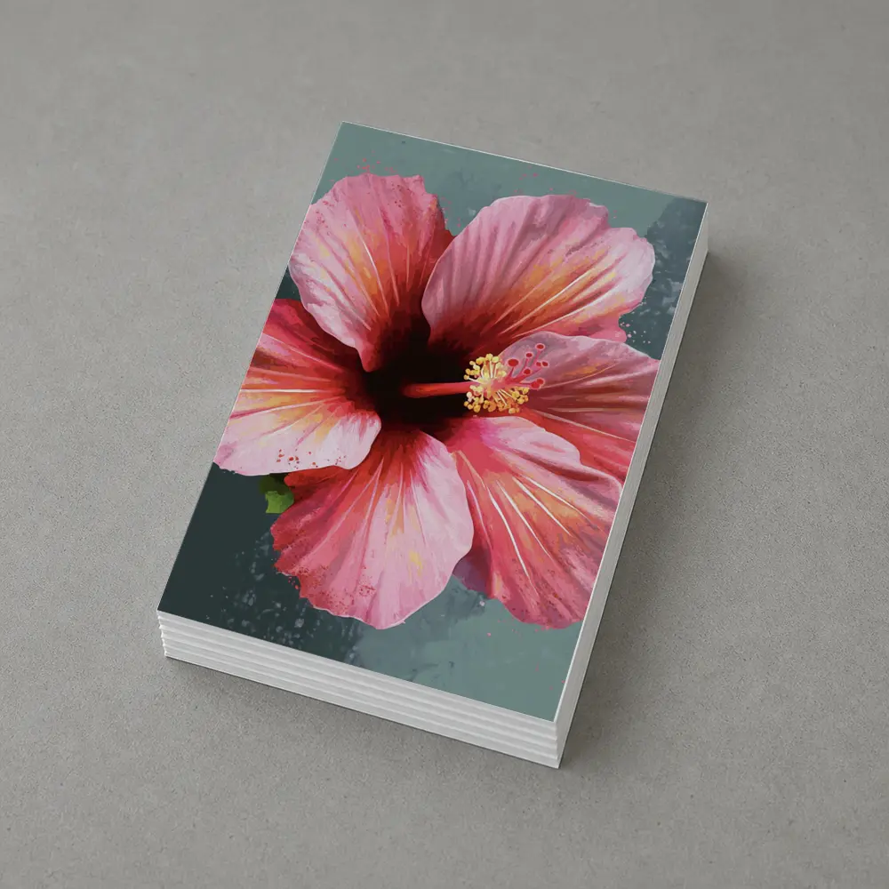 Pink Hibiscus Flower Painting Teal Background – Postcards
