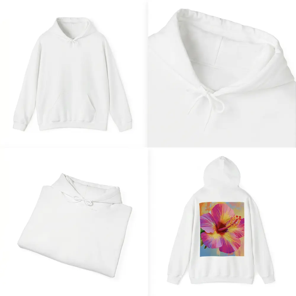 Pink Hibiscus Flower Colorful Painted Background – Hoodies