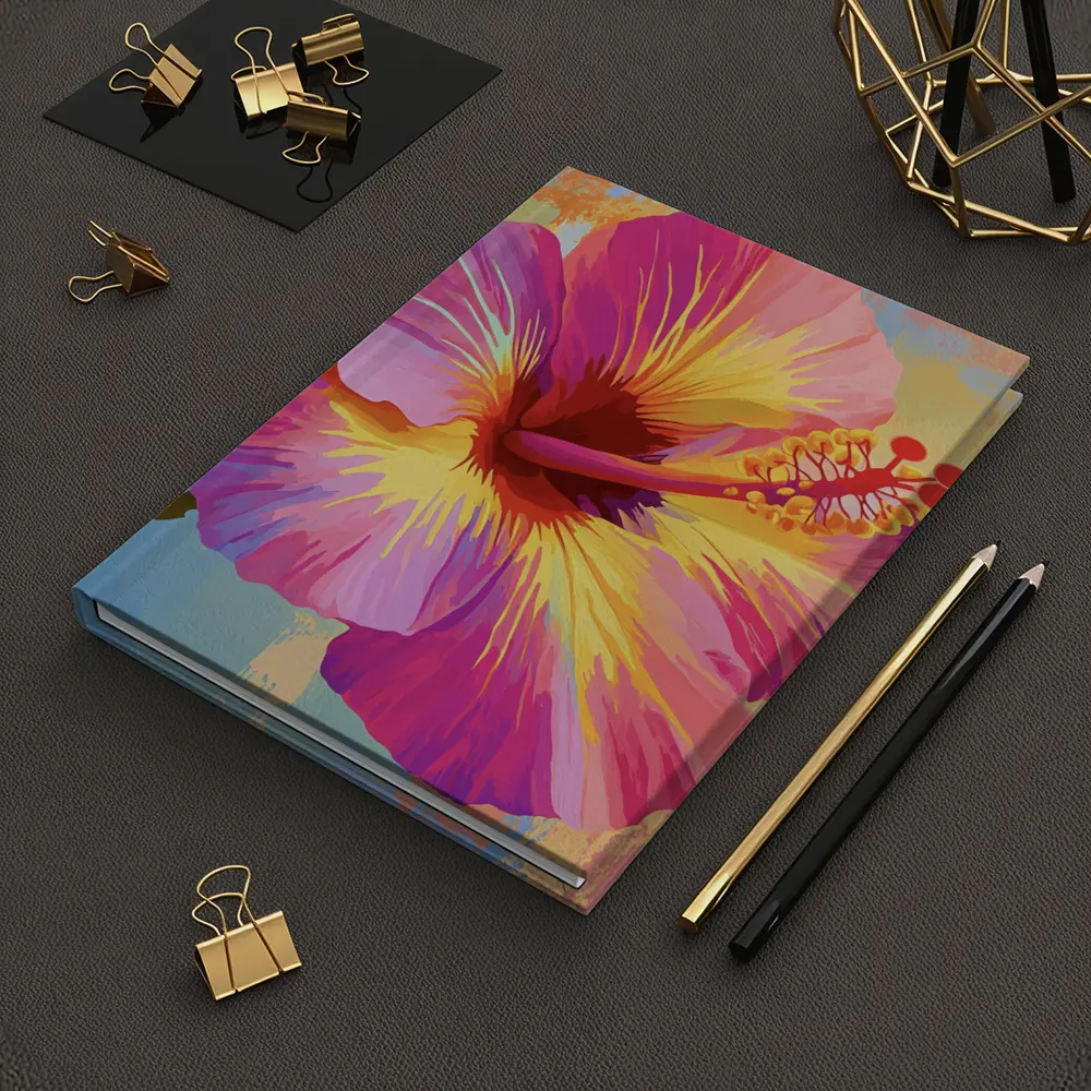 Pink Hibiscus Flower Colorful Painted Background – Notebooks