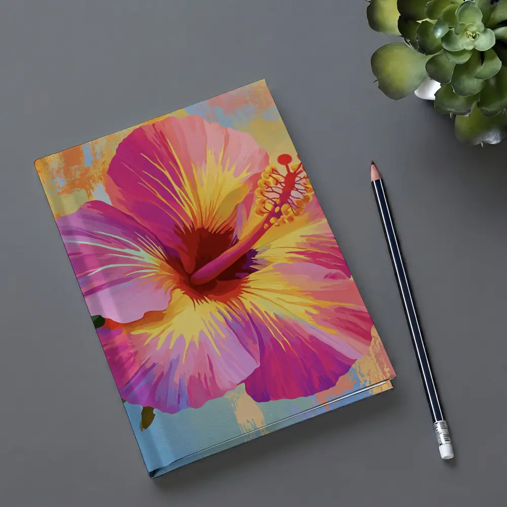 Pink Hibiscus Flower Colorful Painted Background – Notebooks