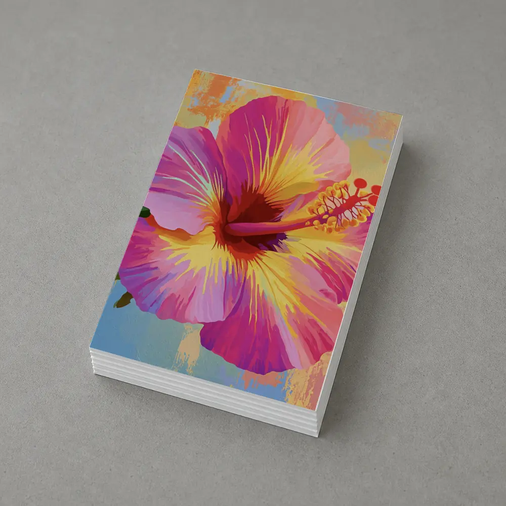 Pink Hibiscus Flower Colorful Painted Background – Postcards