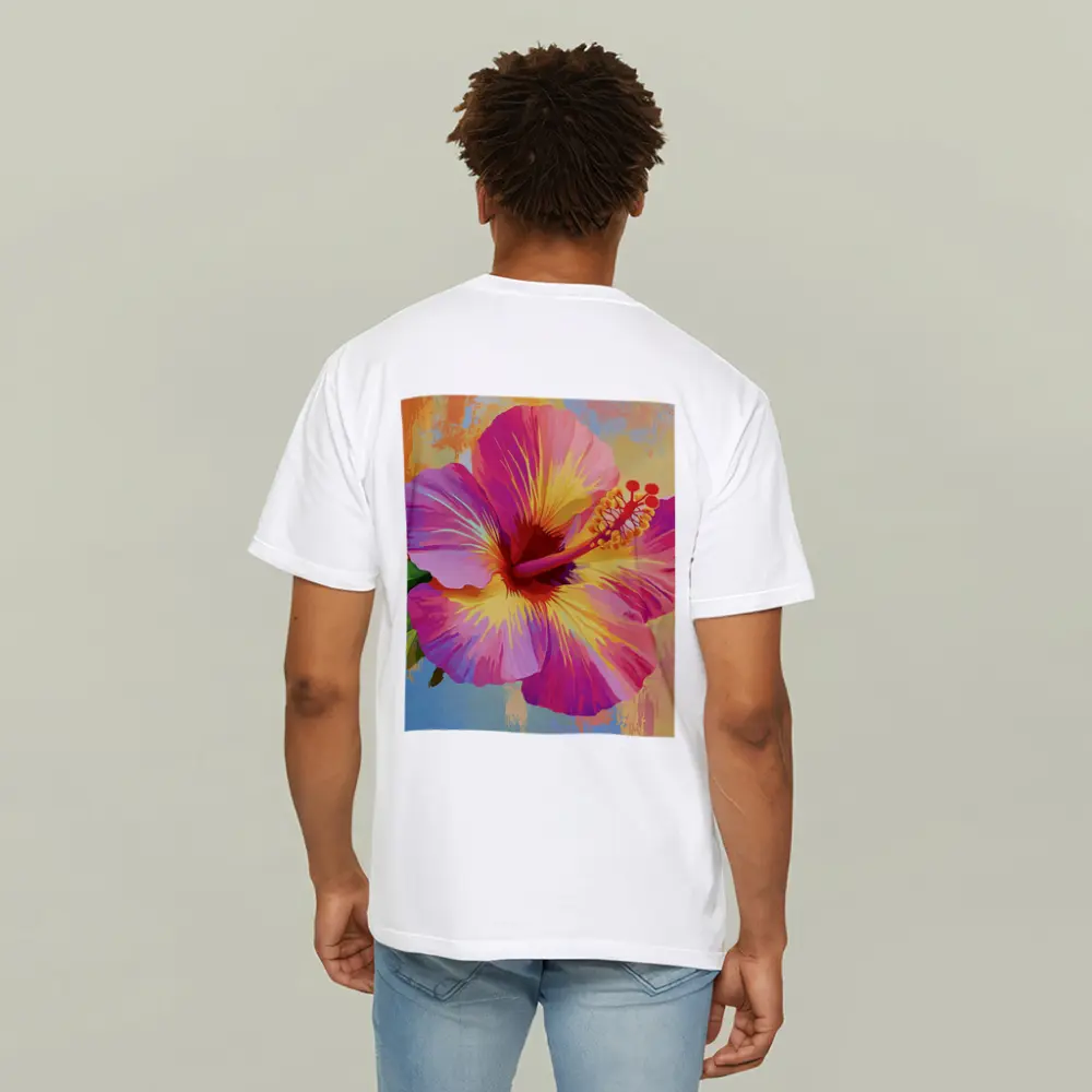 Pink Hibiscus Flower Colorful Painted Background – T-Shirts