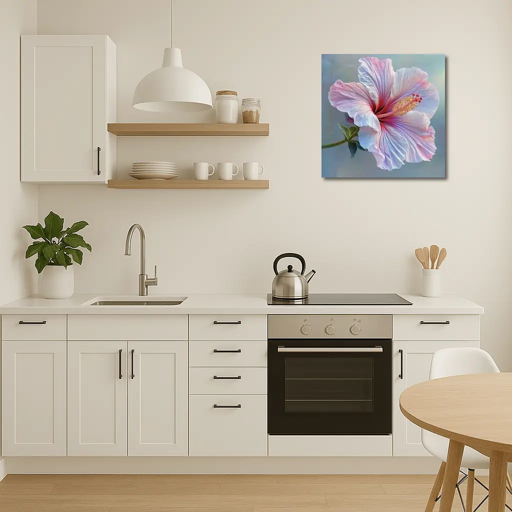Pink Hibiscus Flower Soft Blue Background – Wall Art