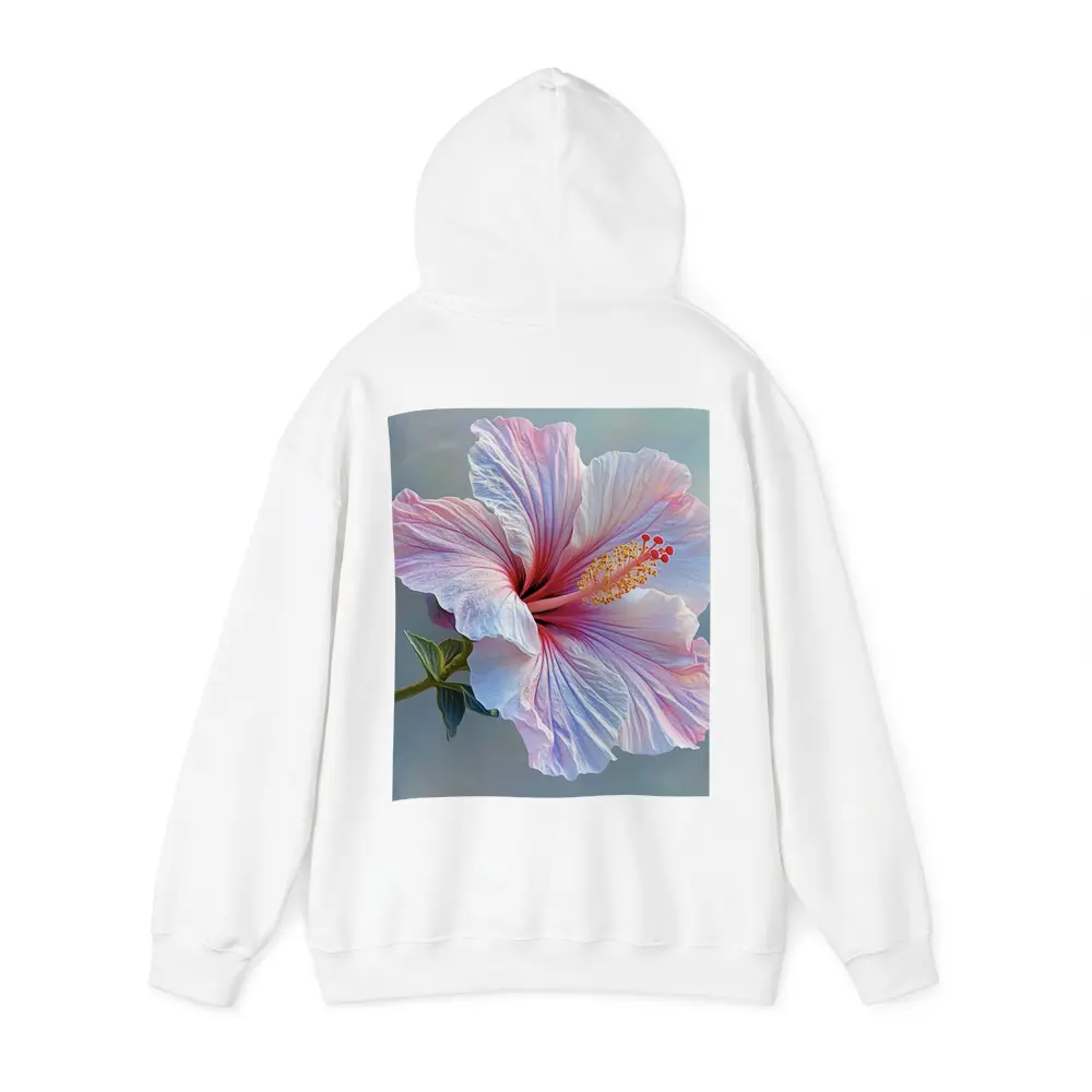 Pink Hibiscus Flower Soft Blue Background – Hoodies