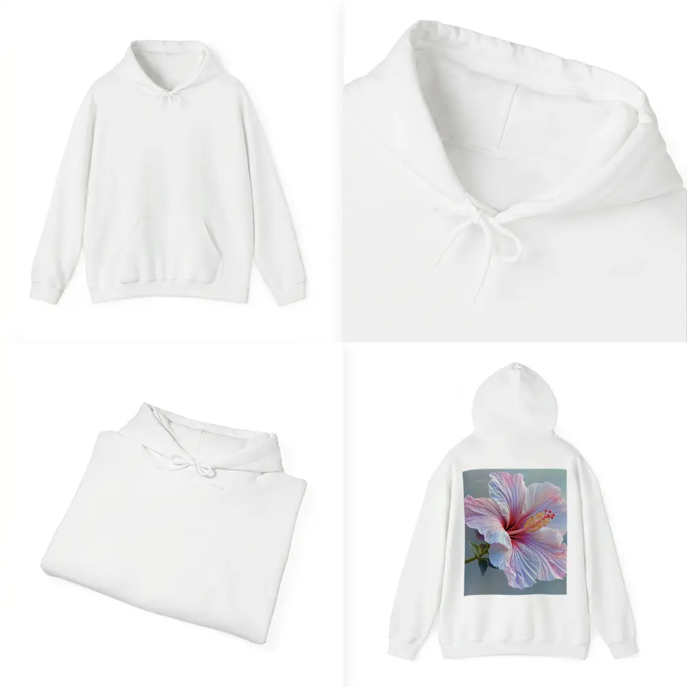 Pink Hibiscus Flower Soft Blue Background – Hoodies