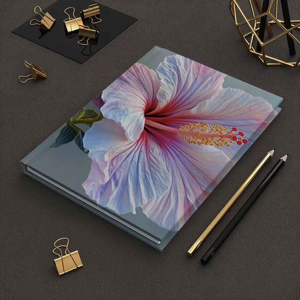 Pink Hibiscus Flower Soft Blue Background – Notebooks