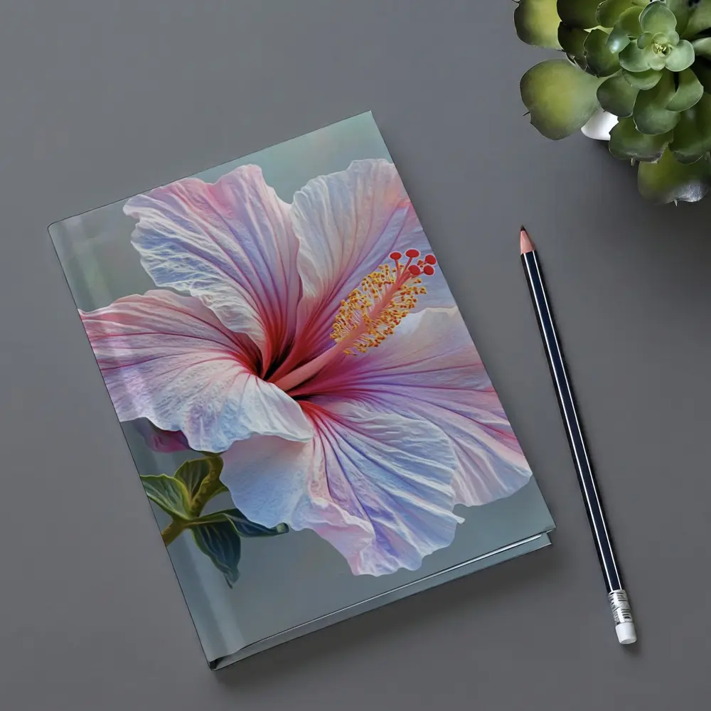 Pink Hibiscus Flower Soft Blue Background – Notebooks