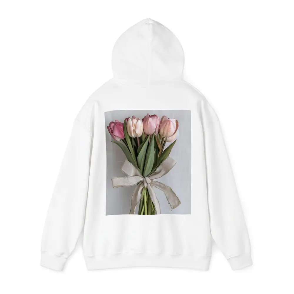 Pink Tulips Bouquet With Linen Ribbon – Hoodies