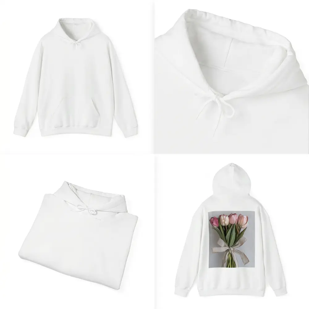 Pink Tulips Bouquet With Linen Ribbon – Hoodies