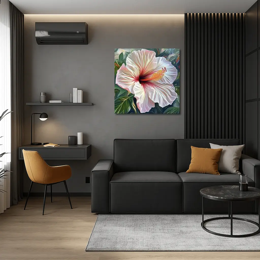 White Hibiscus Flower Tropical Leaves Art – Wall Art