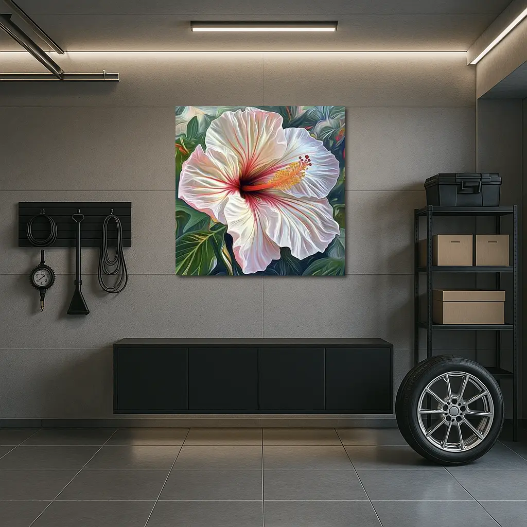 White Hibiscus Flower Tropical Leaves Art – Wall Art