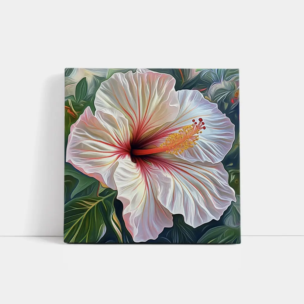 White Hibiscus Flower Tropical Leaves Art – Wall Art