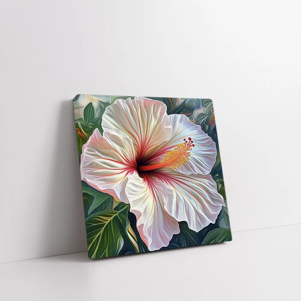 White Hibiscus Flower Tropical Leaves Art – Wall Art