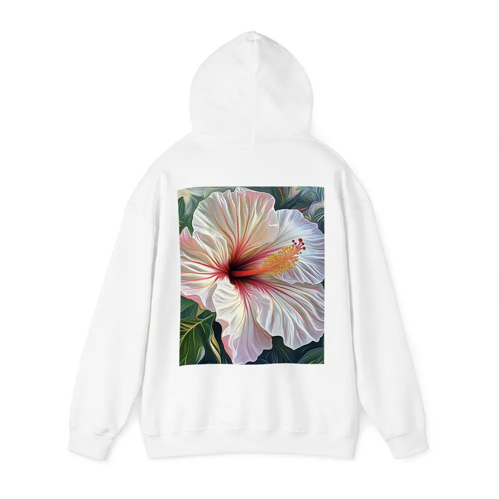 White Hibiscus Flower Tropical Leaves Art – Hoodies