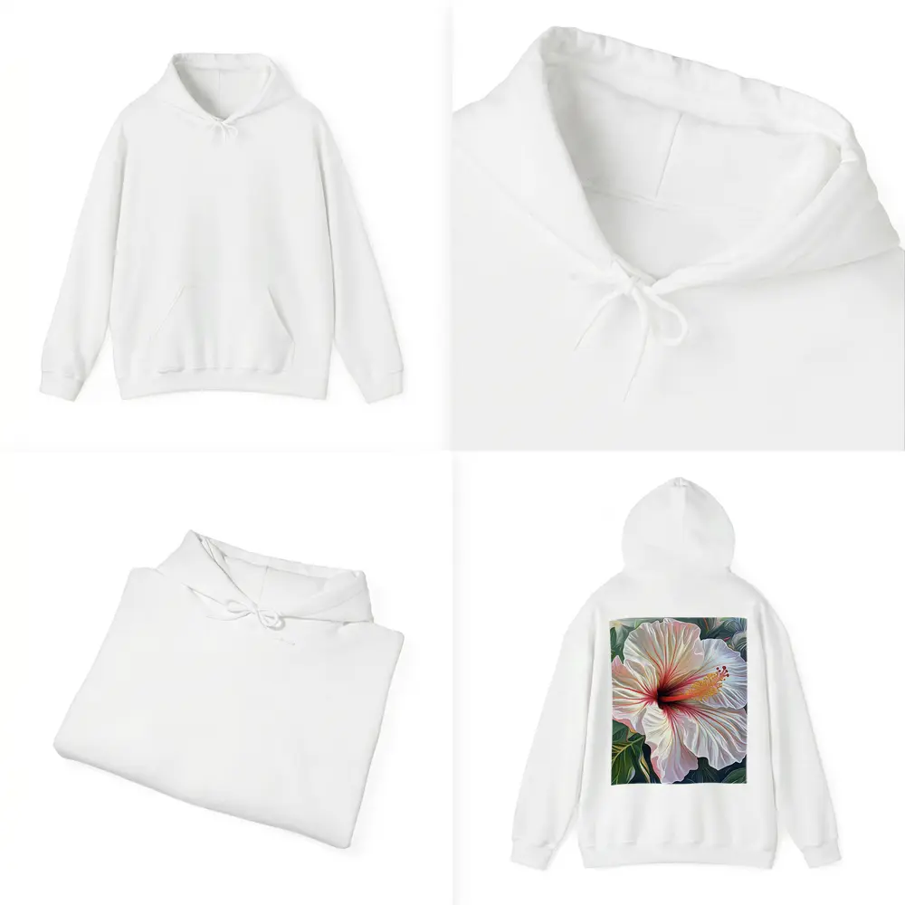 White Hibiscus Flower Tropical Leaves Art – Hoodies