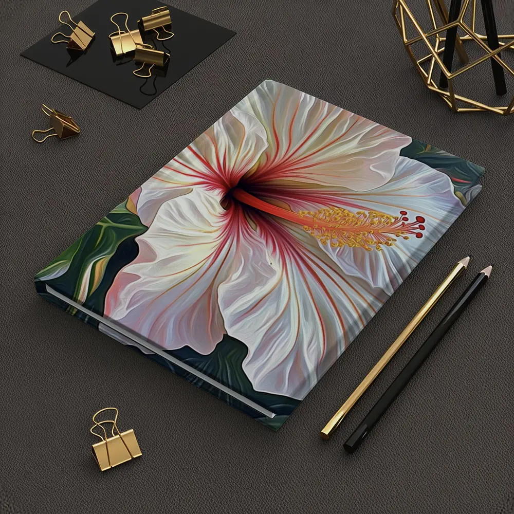 White Hibiscus Flower Tropical Leaves Art – Notebooks