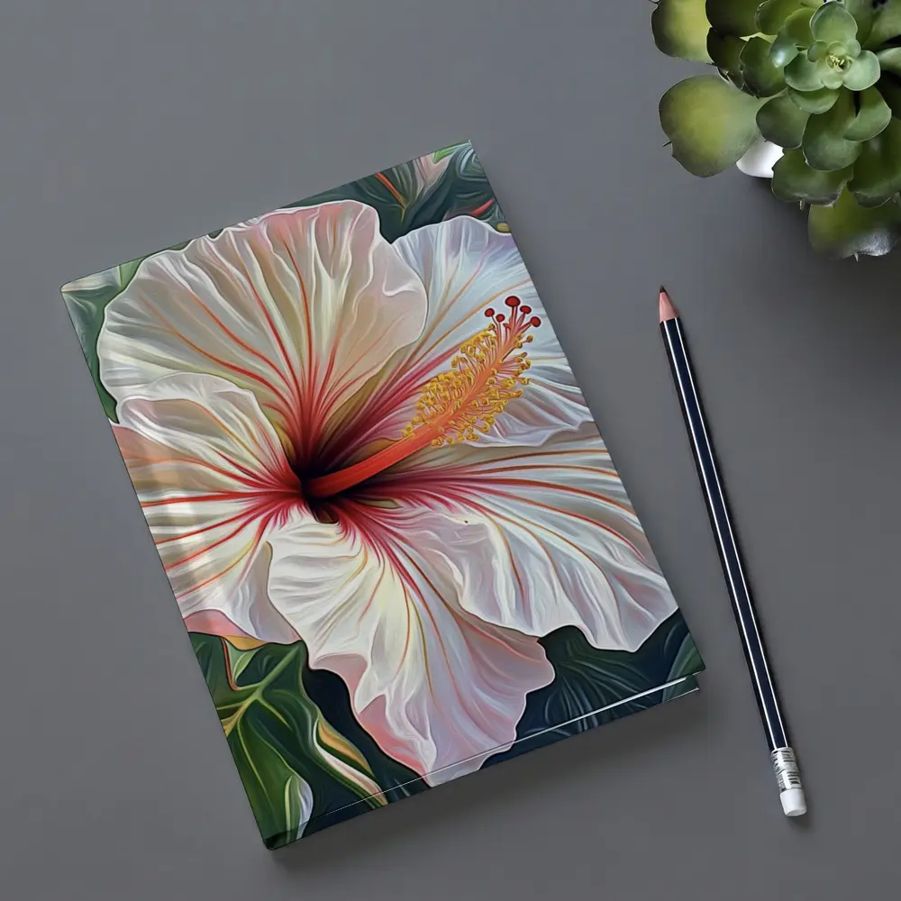 White Hibiscus Flower Tropical Leaves Art – Notebooks
