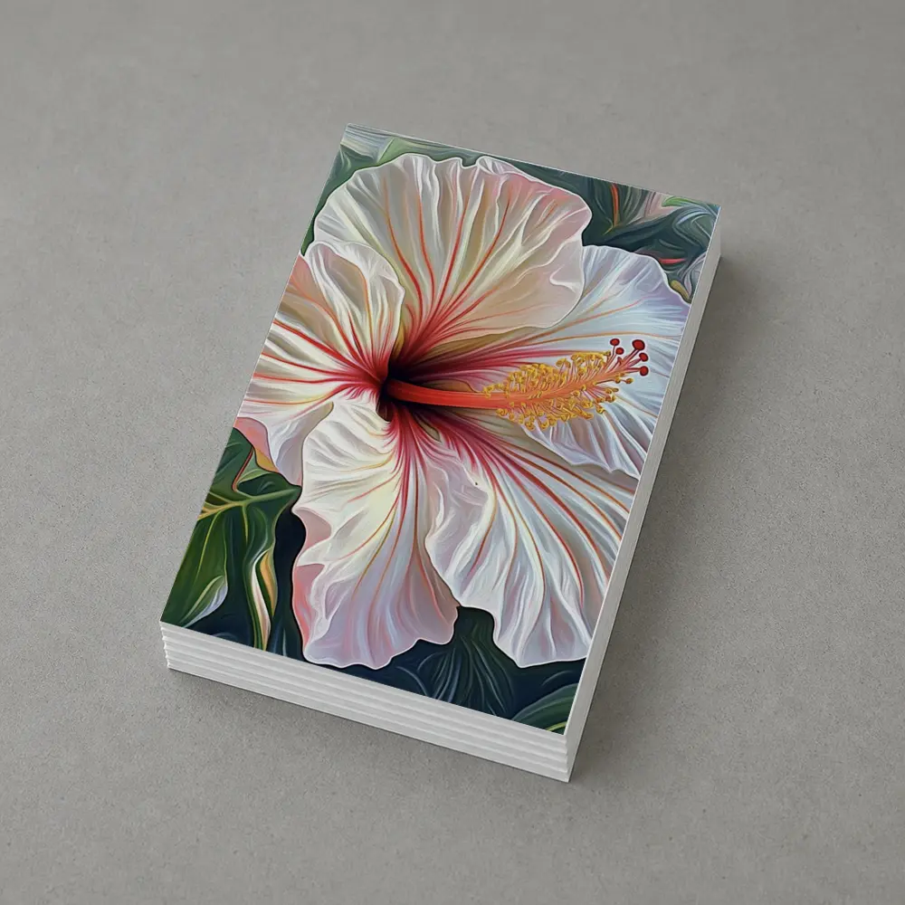 White Hibiscus Flower Tropical Leaves Art – Postcards