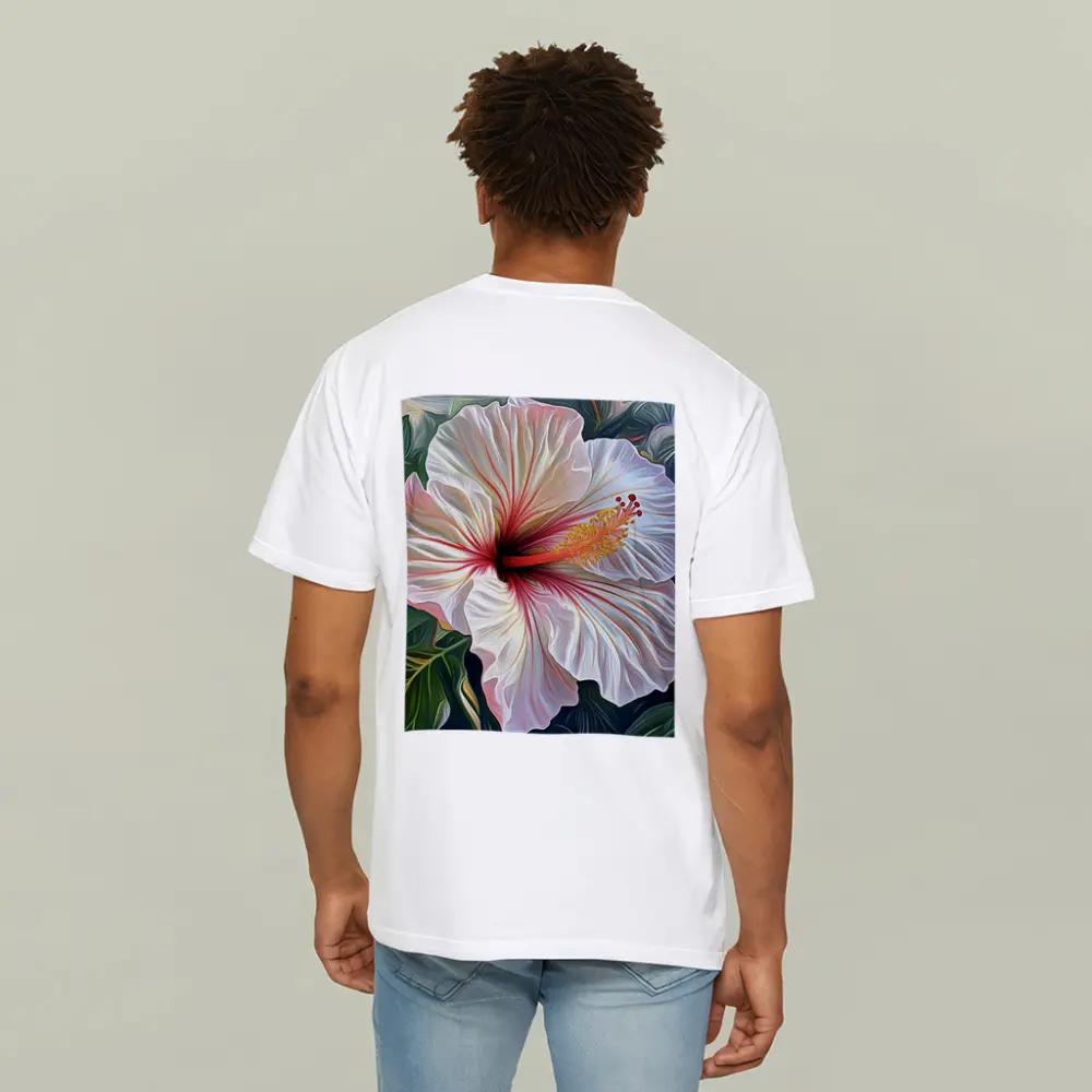 White Hibiscus Flower Tropical Leaves Art – T-Shirts