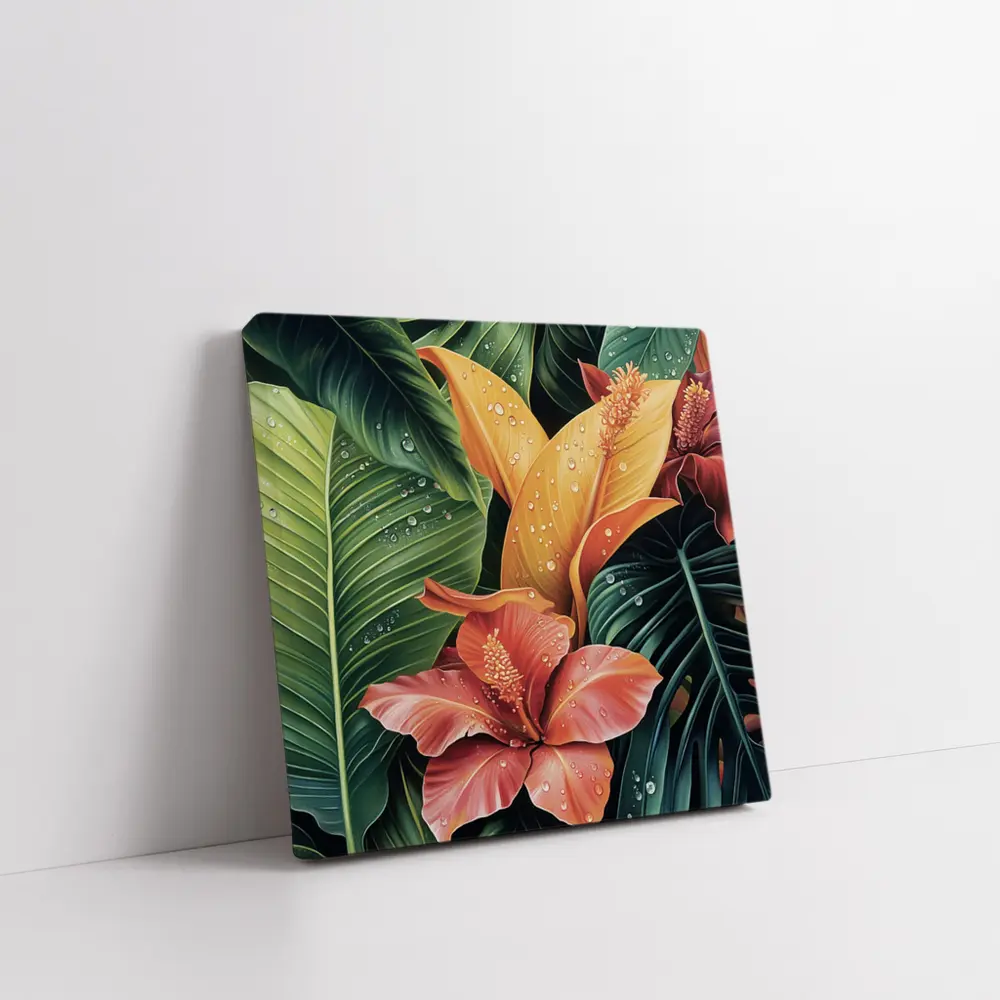 Tropical Hibiscus Flowers With Raindrops Painting – Wall Art