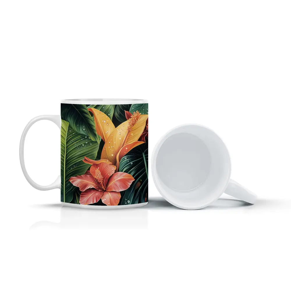Tropical Hibiscus Flowers With Raindrops Painting – Mugs
