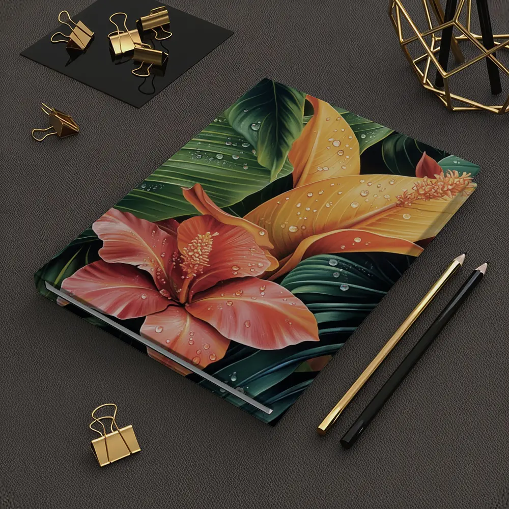 Tropical Hibiscus Flowers With Raindrops Painting – Notebooks