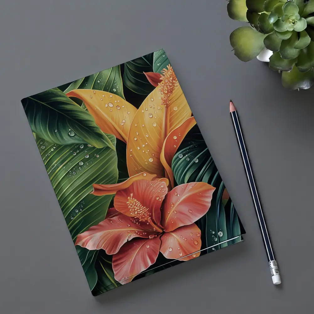 Tropical Hibiscus Flowers With Raindrops Painting – Notebooks