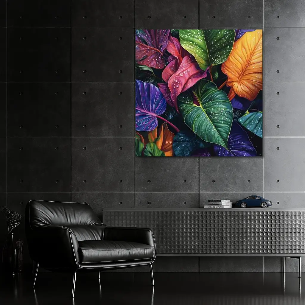 Tropical Leaves With Water Droplets Art – Wall Art