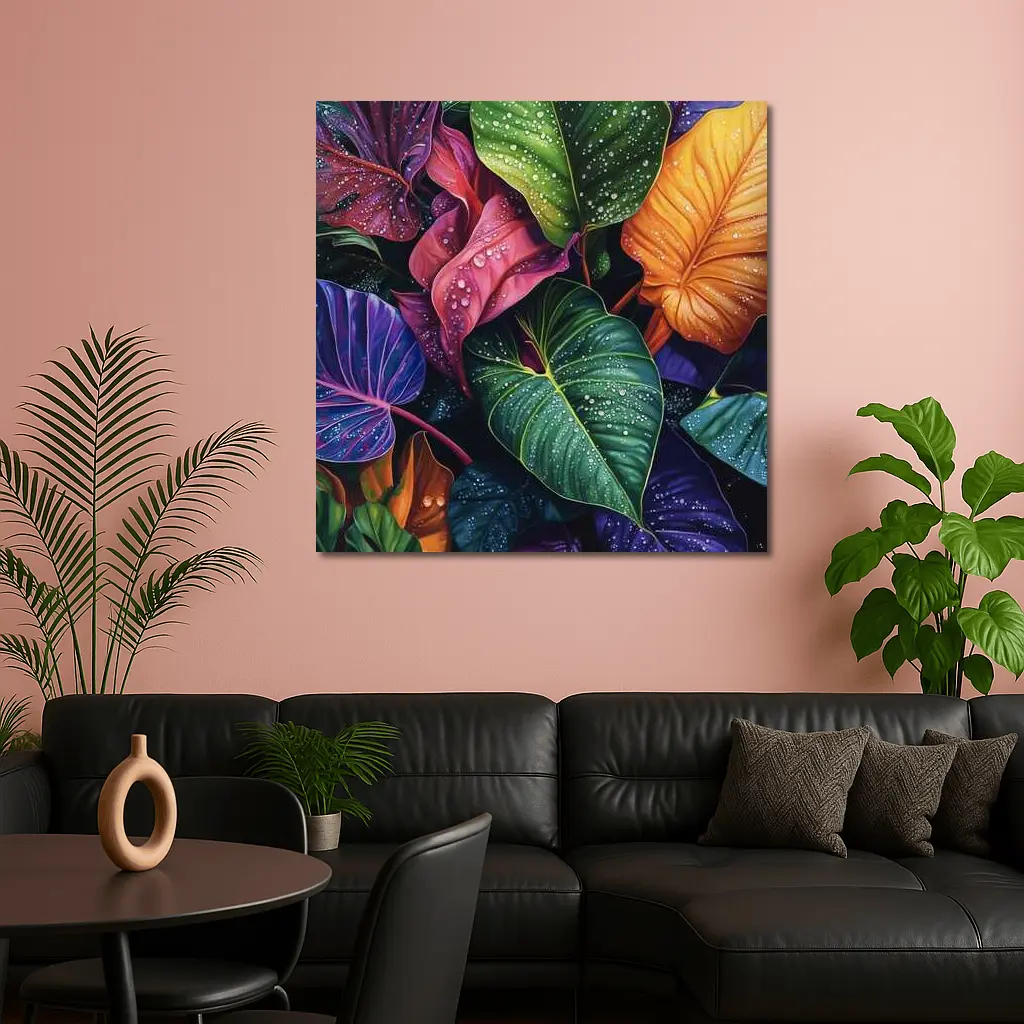 Tropical Leaves With Water Droplets Art – Wall Art